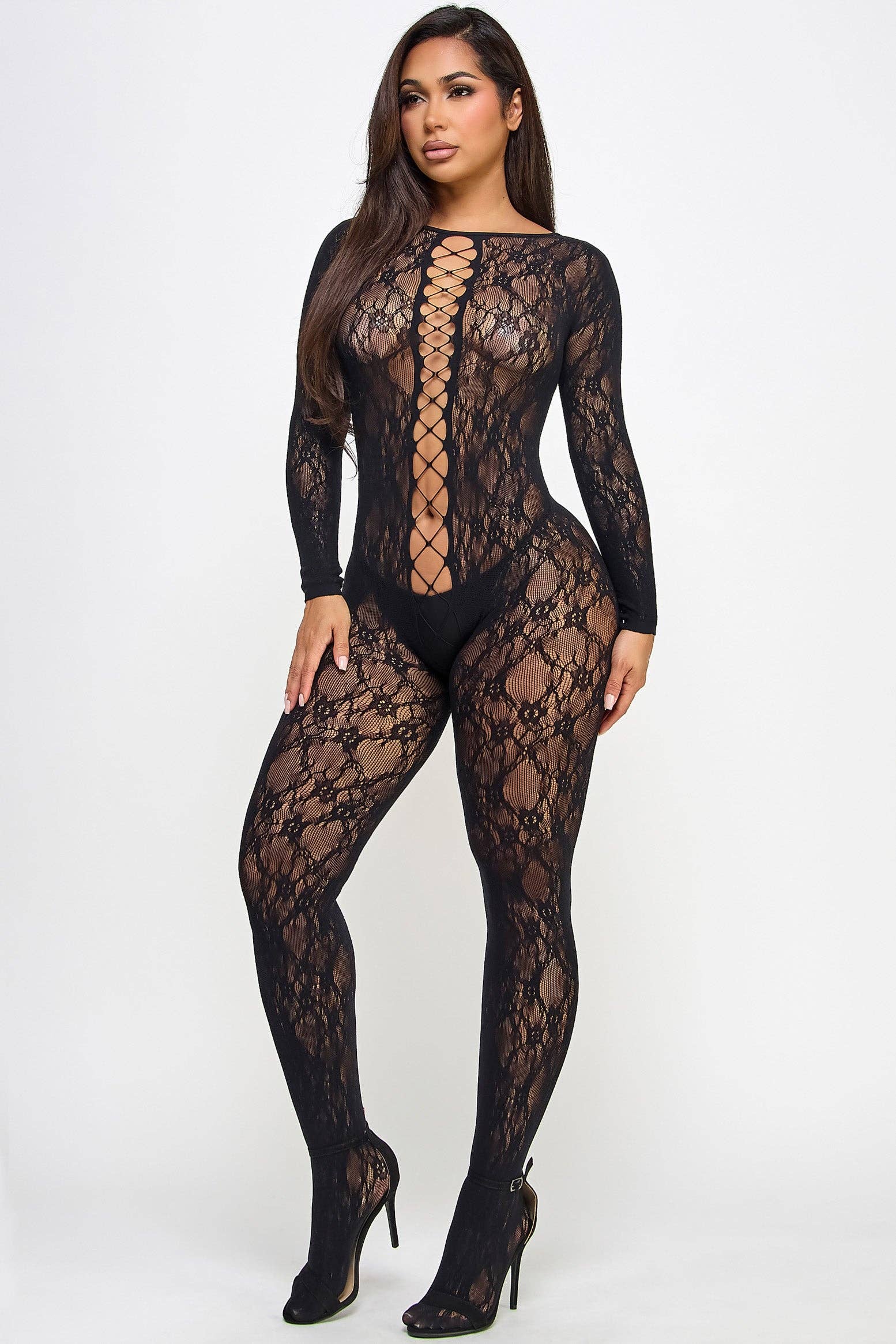 Kiara head-turning open back Bodystocking Black-3