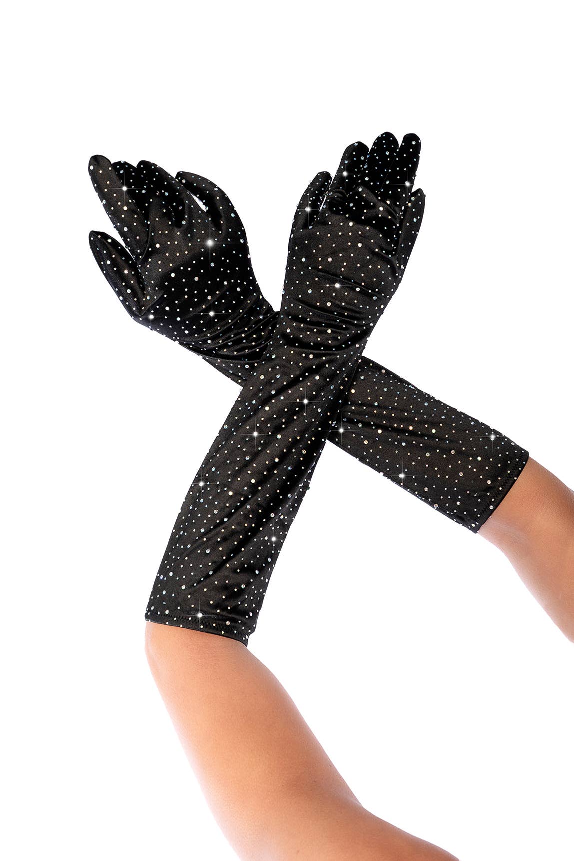 One Size Satin Rhinestone Opera Gloves-8