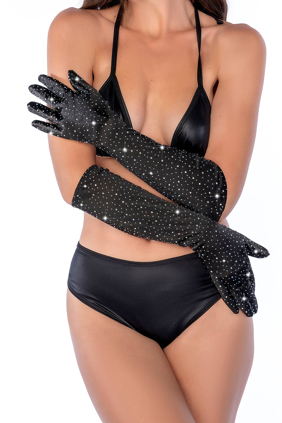 One Size Satin Rhinestone Opera Gloves-9