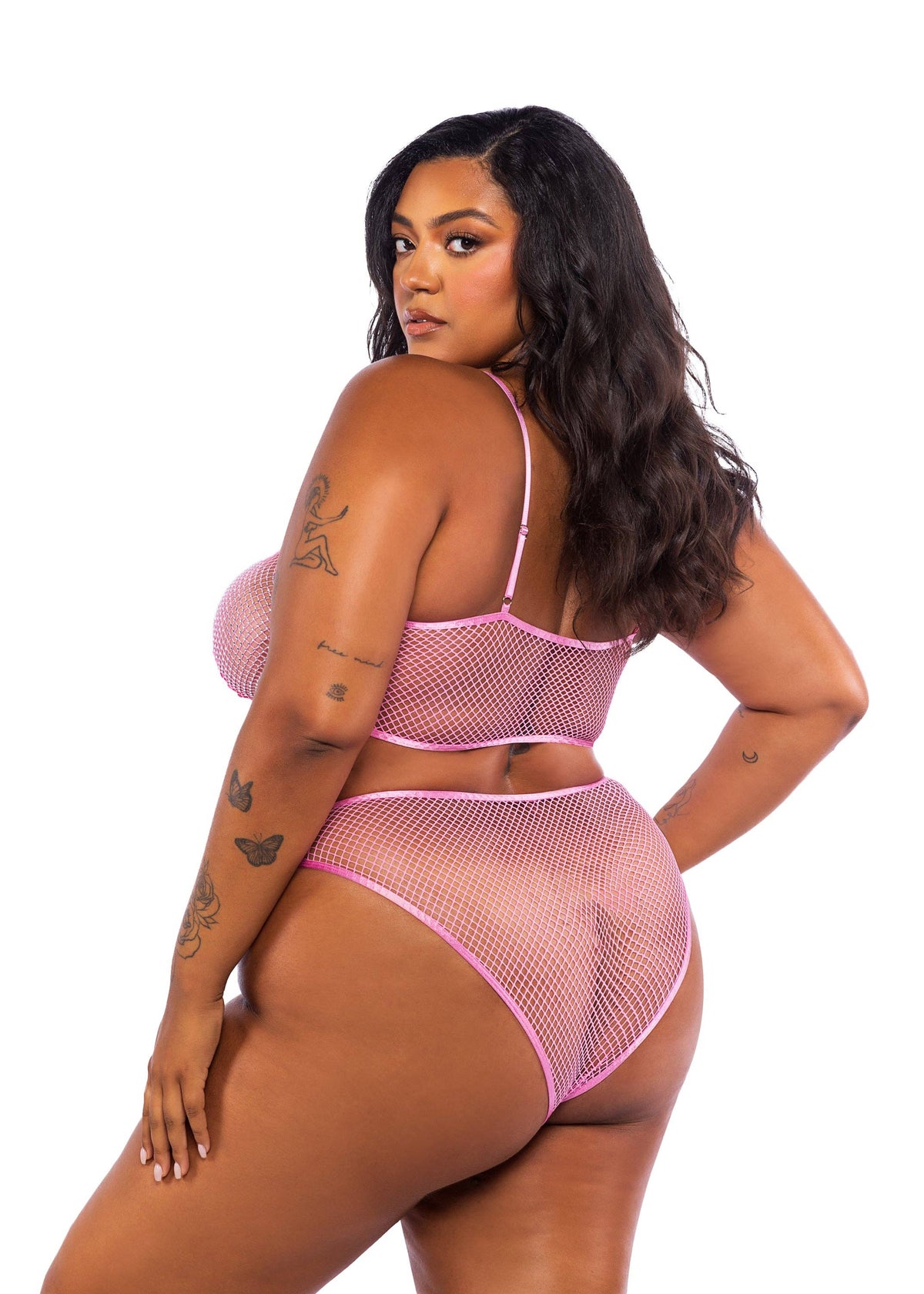 Think Pink Rhinestone Fishnet Tube 2-Piece Short Set-4