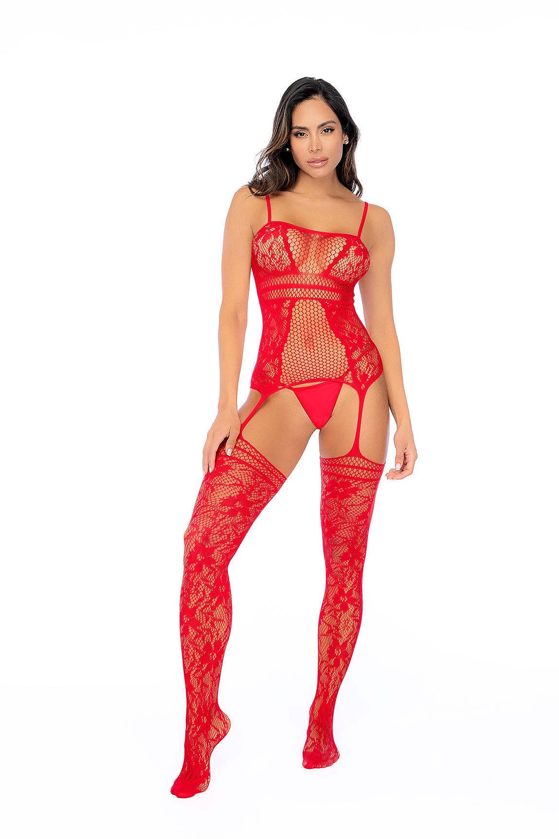 One Size Fishnet Stocking Red-1