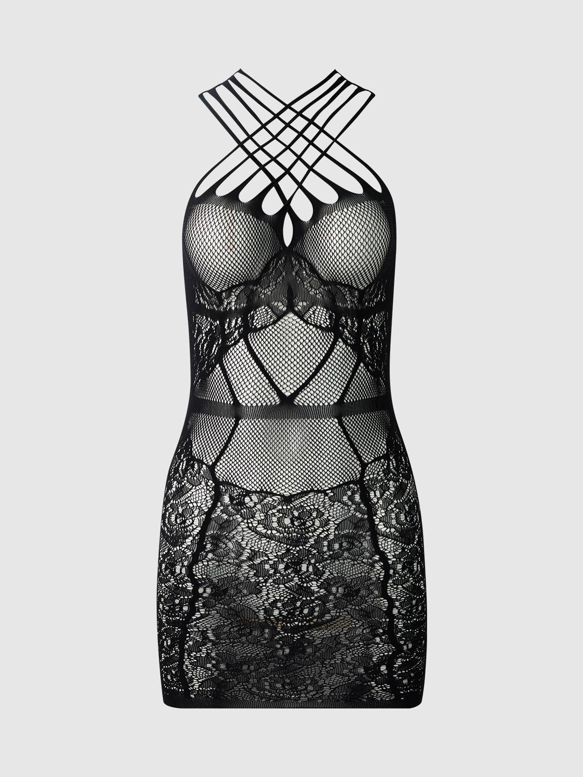 CRISS CROSS STRAPPY BODYSTOCKING DRESS-5