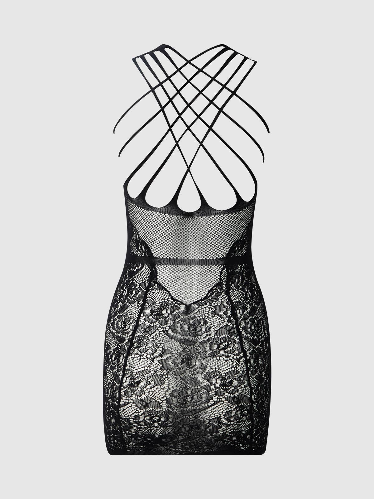 CRISS CROSS STRAPPY BODYSTOCKING DRESS-6