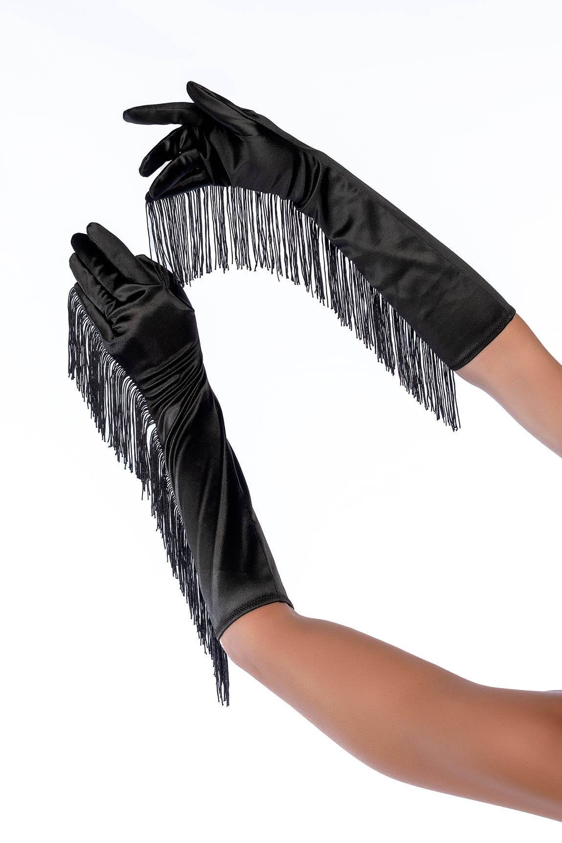 One Size Satin Fringe Opera Gloves-3
