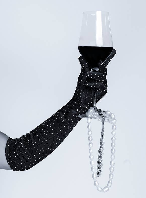 One Size Satin Rhinestone Opera Gloves-13