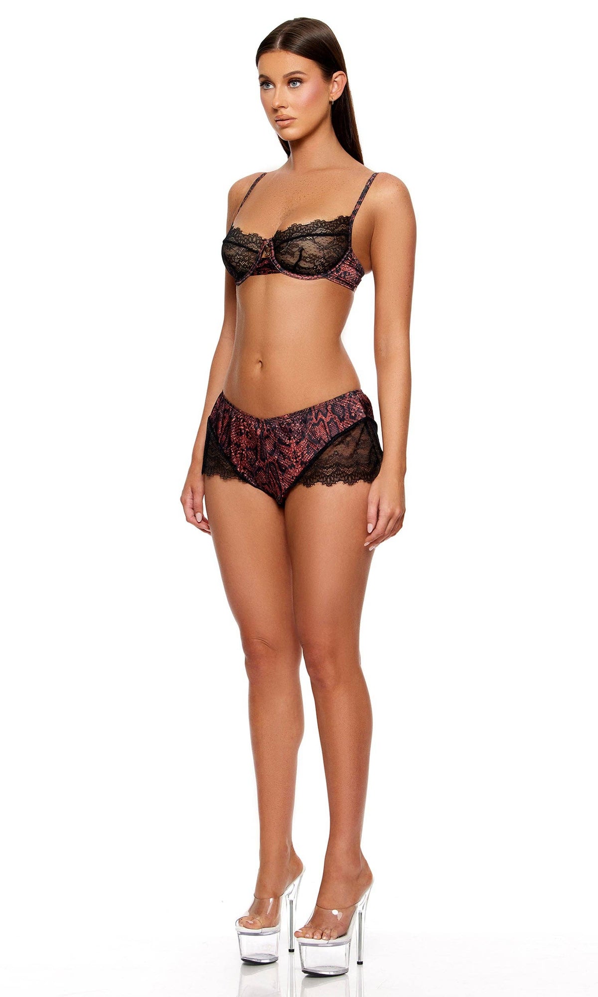 Second Skin Snake Satin Bra and Shorts Set-4