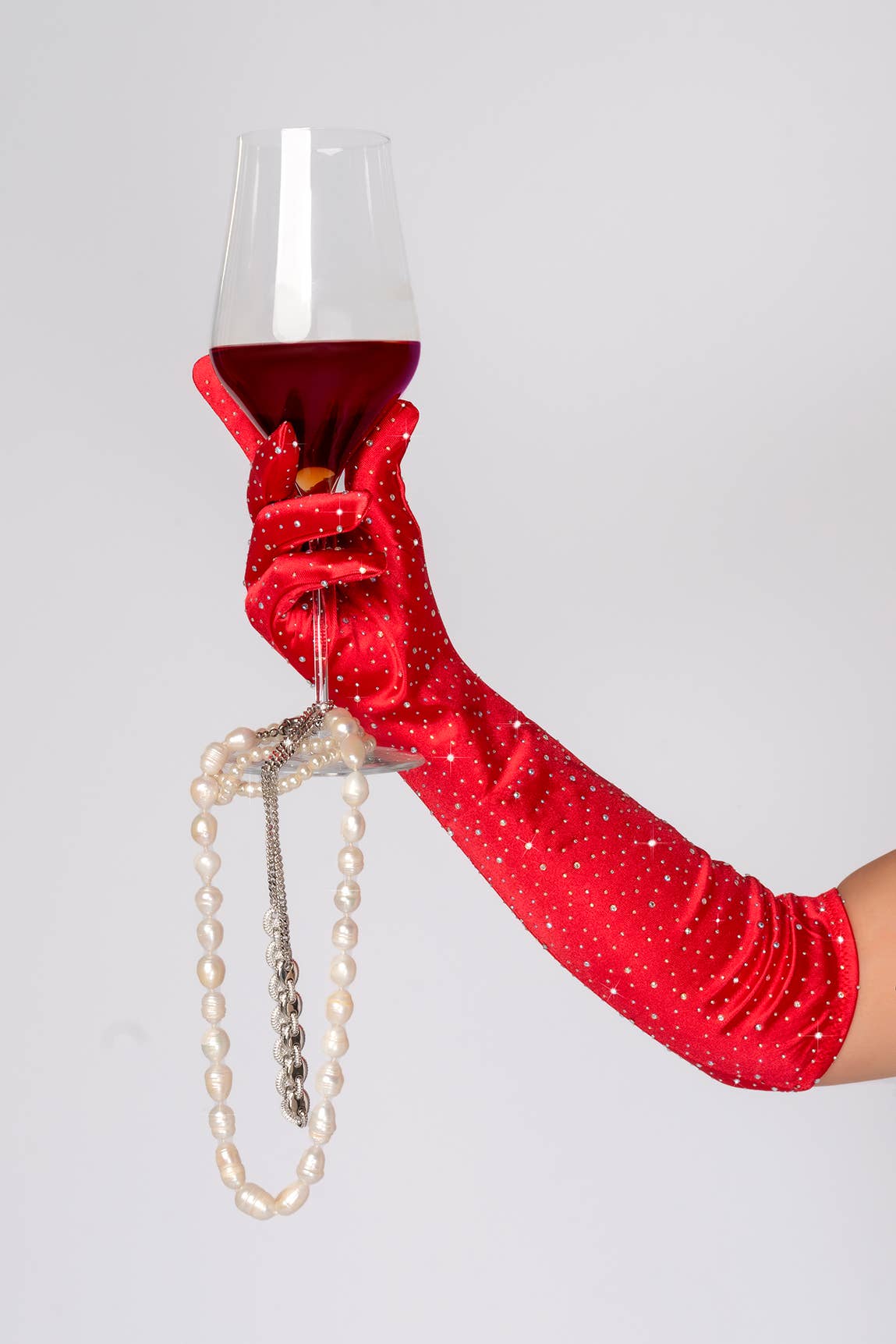 One Size Satin Rhinestone Opera Gloves-18