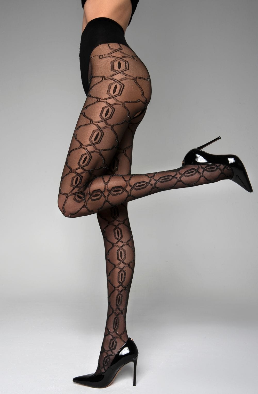 Black Secret BS140 Crotchless Tights With Lurex-3