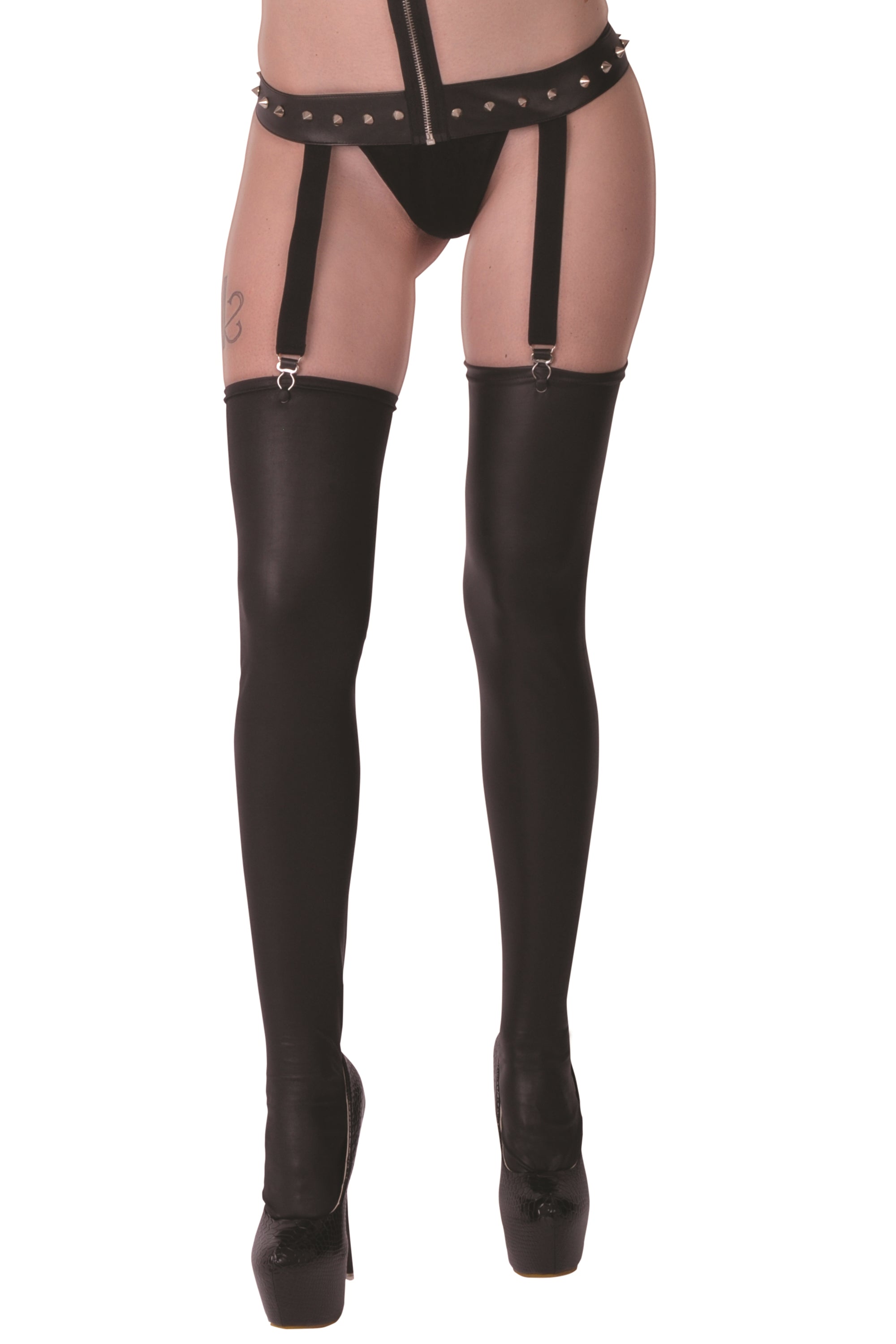 black Wetlook Stockings Bianca - T3/4-0