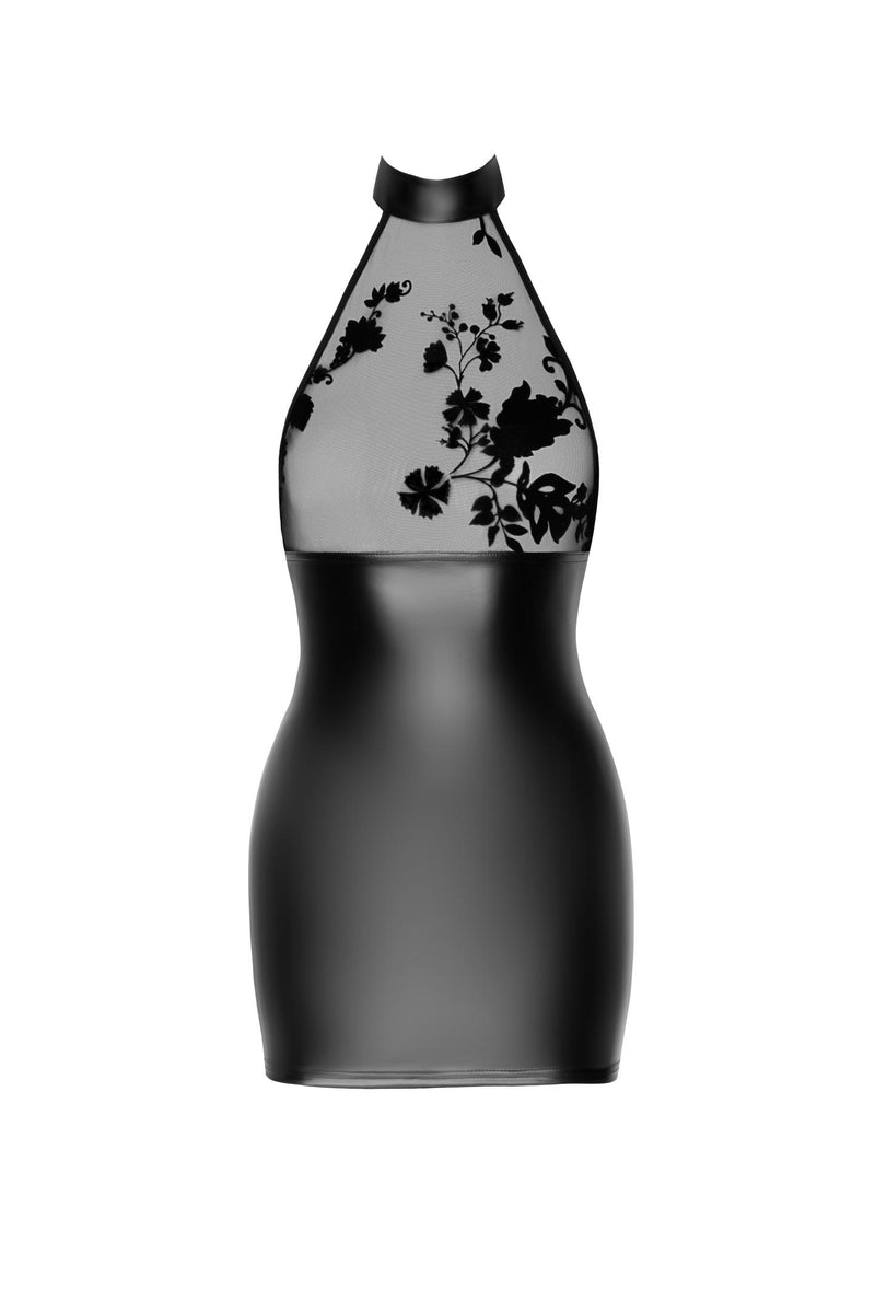 F311 Eros mini halter dress of flocked mesh and wetlook - 3XL-3