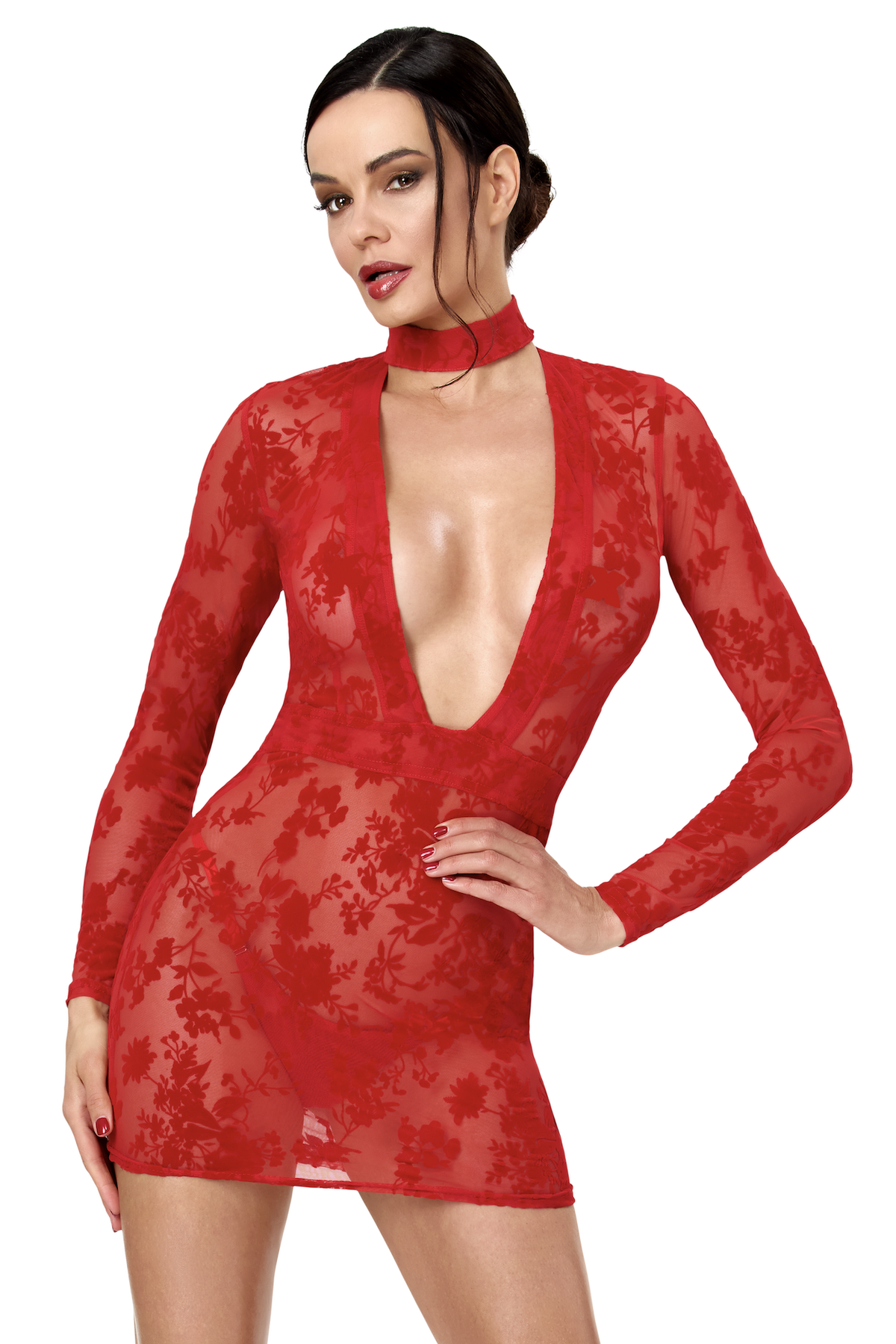 F415 Lovebite Plunging V Mini Dress red - 3XL-2