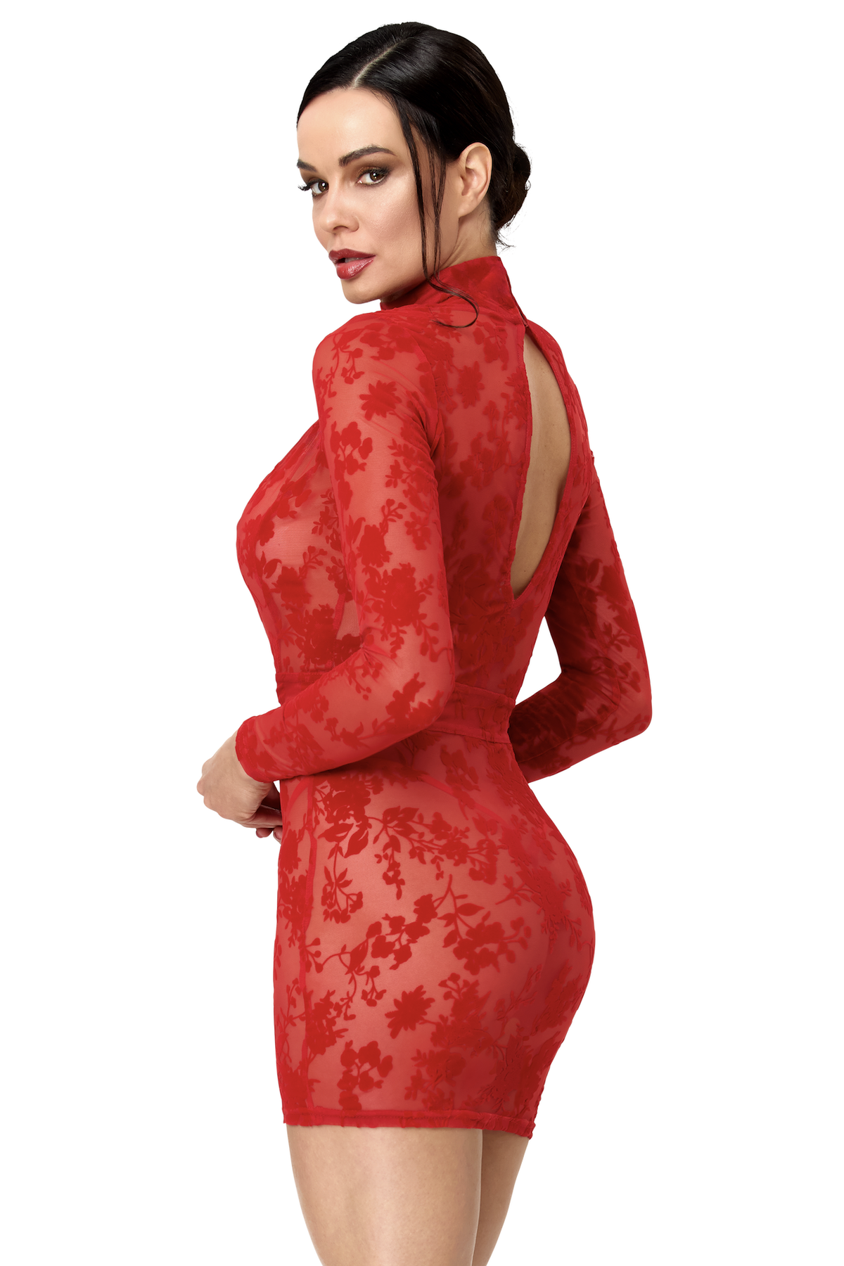 F415 Lovebite Plunging V Mini Dress red - 3XL-3