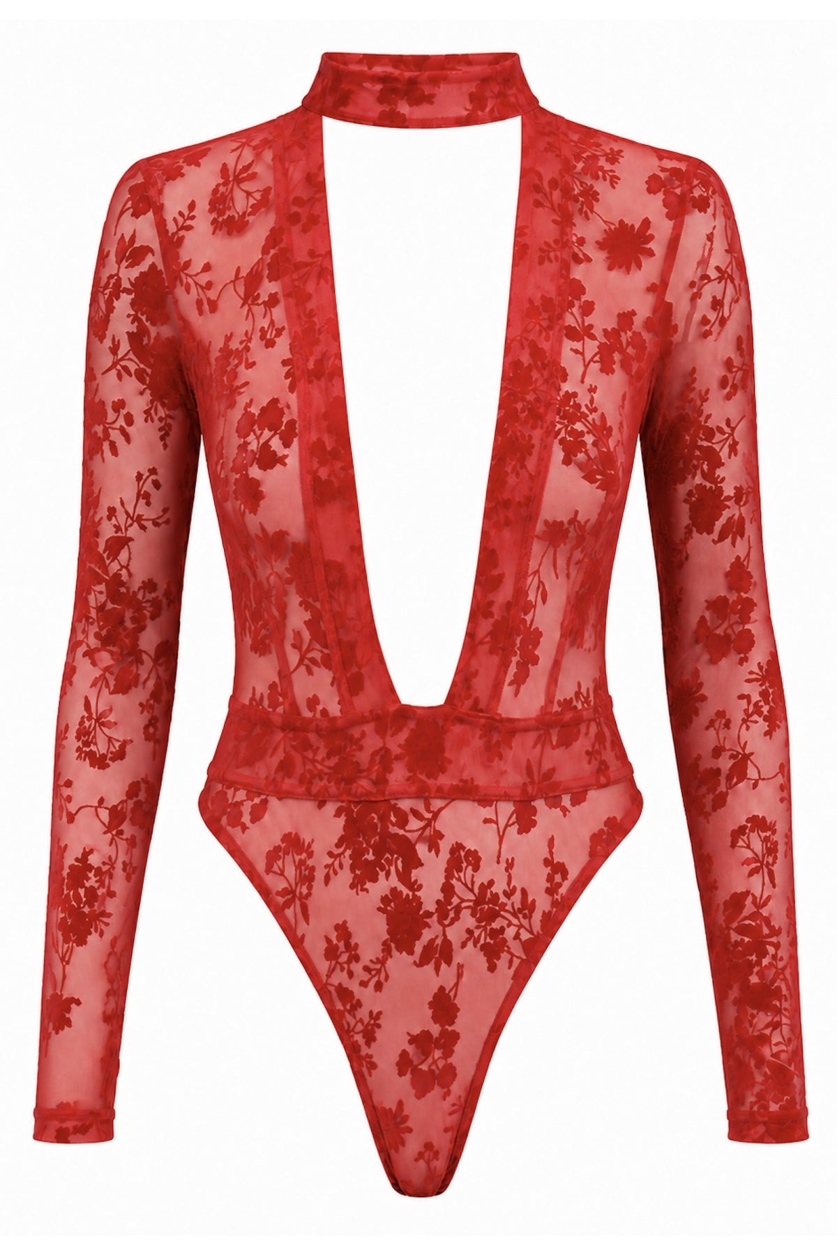 F416 Lovebite Plunging V Bodysuit red - 3XL-0