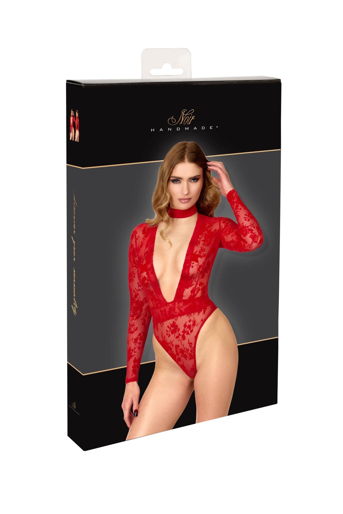 F416 Lovebite Plunging V Bodysuit red - 3XL-6