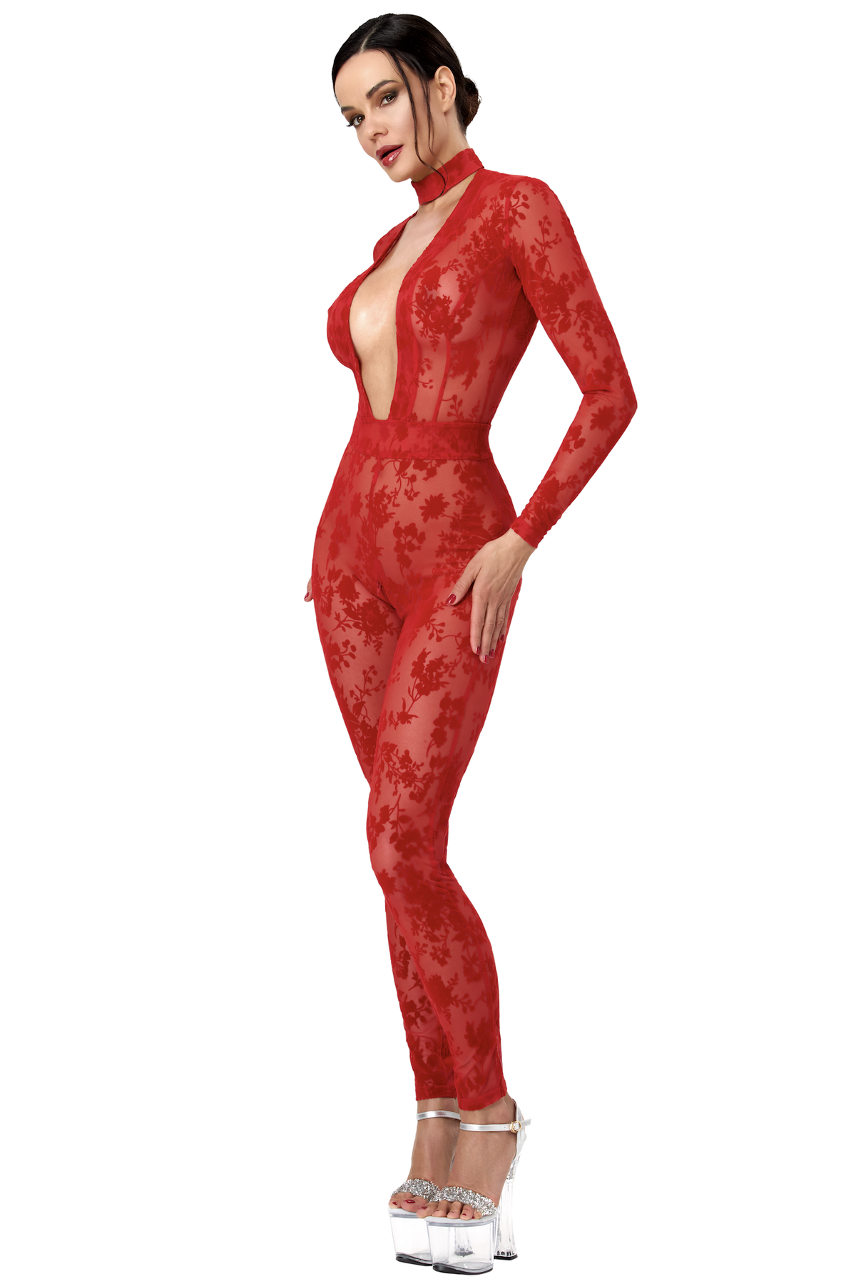 F414 Lovebite Plunging V Catsuit - 3XL-5