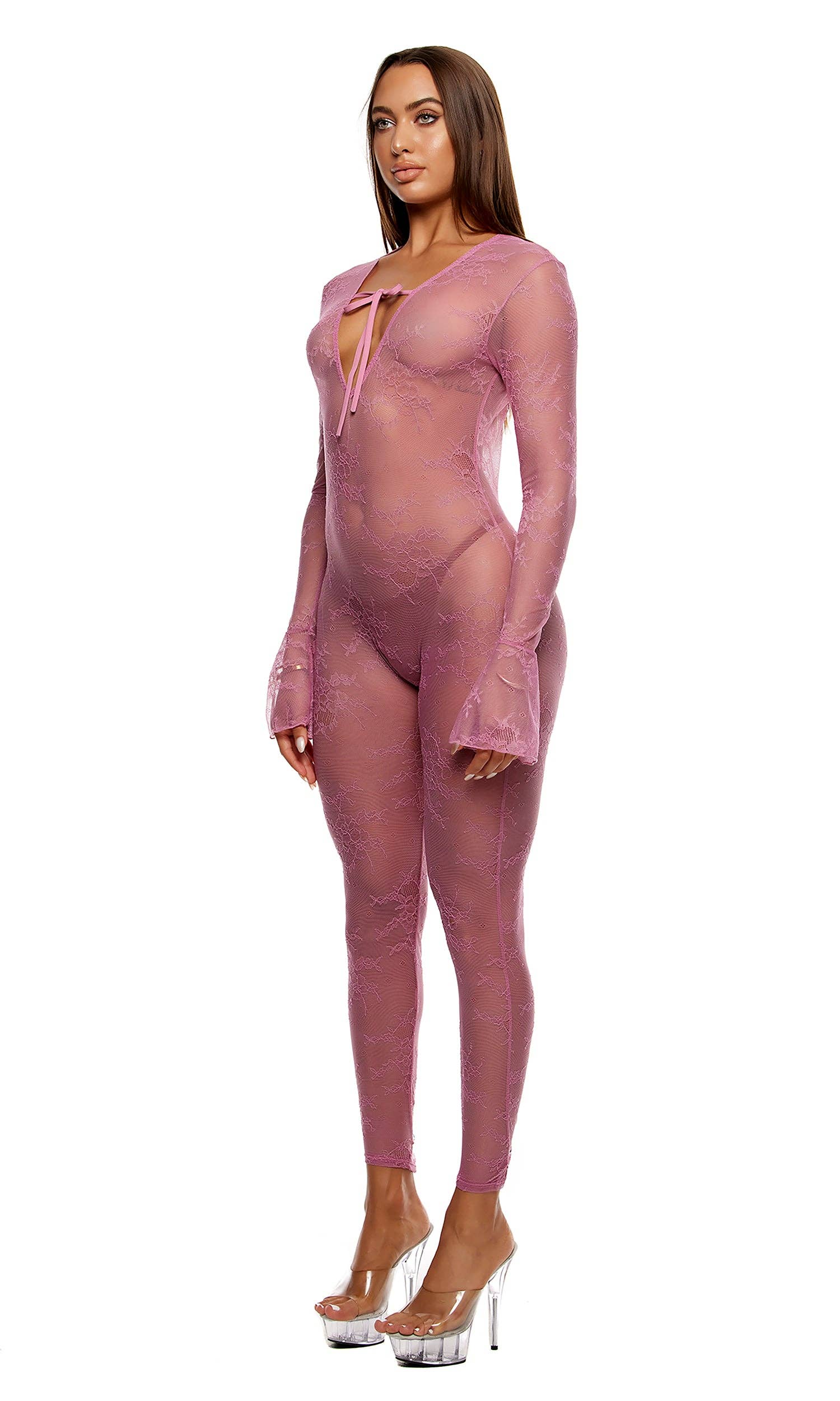 Take It Easy Lounge Lace Jumpsuit - Mauve-1