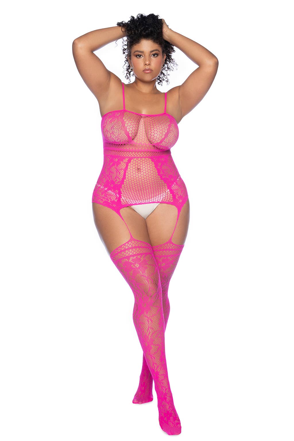 One Size Plus Fishnet Stocking Neon Pink-1